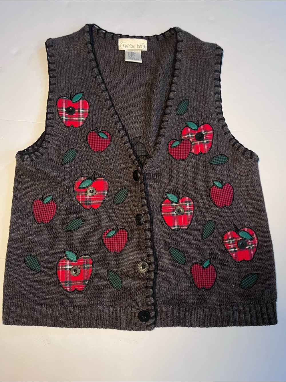 Vintage 90s Mandal Bay Apple Sweater Vest Medium Teacher Core Cottagecore Knit